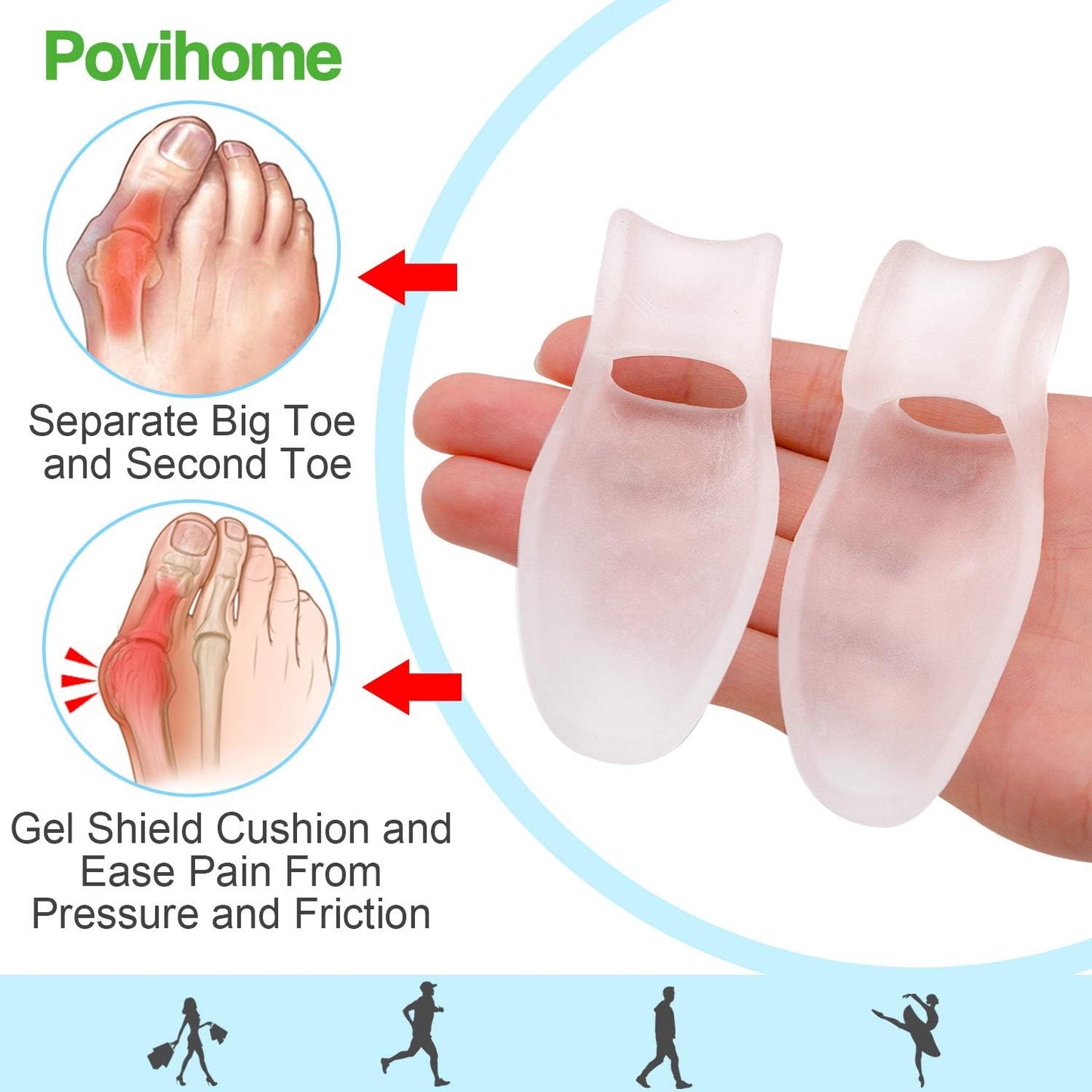 Povihome 10 Pack Clear Toe Spacers, Big Toe Separator (1st/2nd Toe), Bunion Corrector to Correct Big Toe Bunion, Overlapping Toes