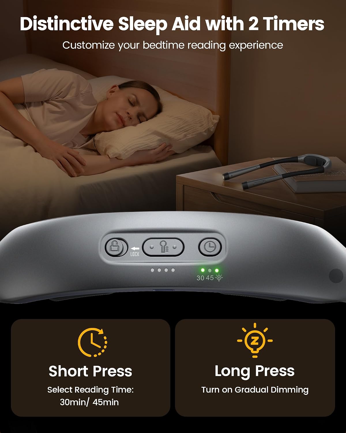 Glocusent Neck Light with Timer, 100 Hours Book Light for Bedtime Reading