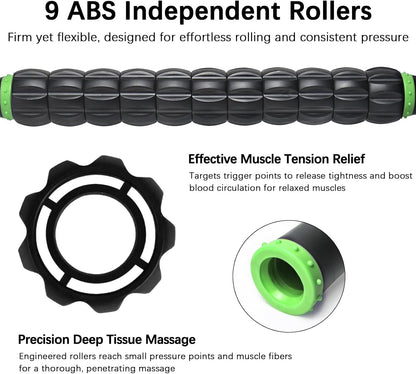 Muscle Roller Massage Roller Stick- Deep Tissue Fascia Blaster for Myofascial Pain Relief, Lymphatic Drainage & Body Sculpting, Handheld Physical Therapy & Recovery Tool (Pink black-18 inch)