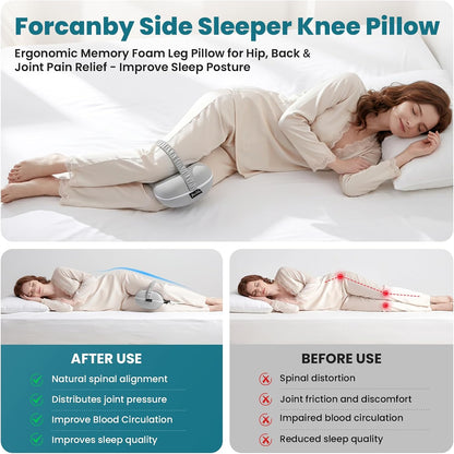 Knee Pillow for Side Sleepers - Smooth Spine Alignment Pillow, Memory Foam Knee Pillows for Back Hip Pain, Spine Aligning, Sciatica, Surgery Recovery, Pregnancy