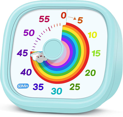 HIPPIH Visual Timer for Kids - 60 Minute Pomodoro Timers for Classroom Kitchen Office, Countdown Kids Timer Clock with Rainbow Disk, Desk Time Management Tool for Toddler with Silent Operation, Blue