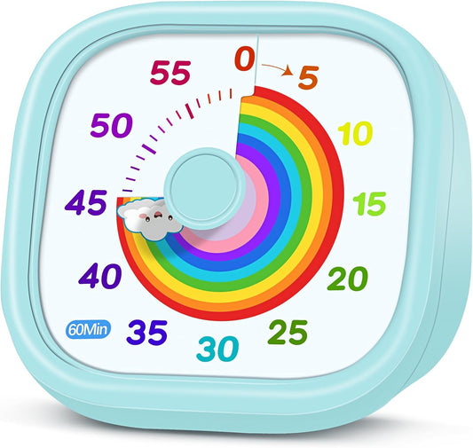 HIPPIH Visual Timer for Kids - 60 Minute Pomodoro Timers for Classroom Kitchen Office, Countdown Kids Timer Clock with Rainbow Disk, Desk Time Management Tool for Toddler with Silent Operation, Blue