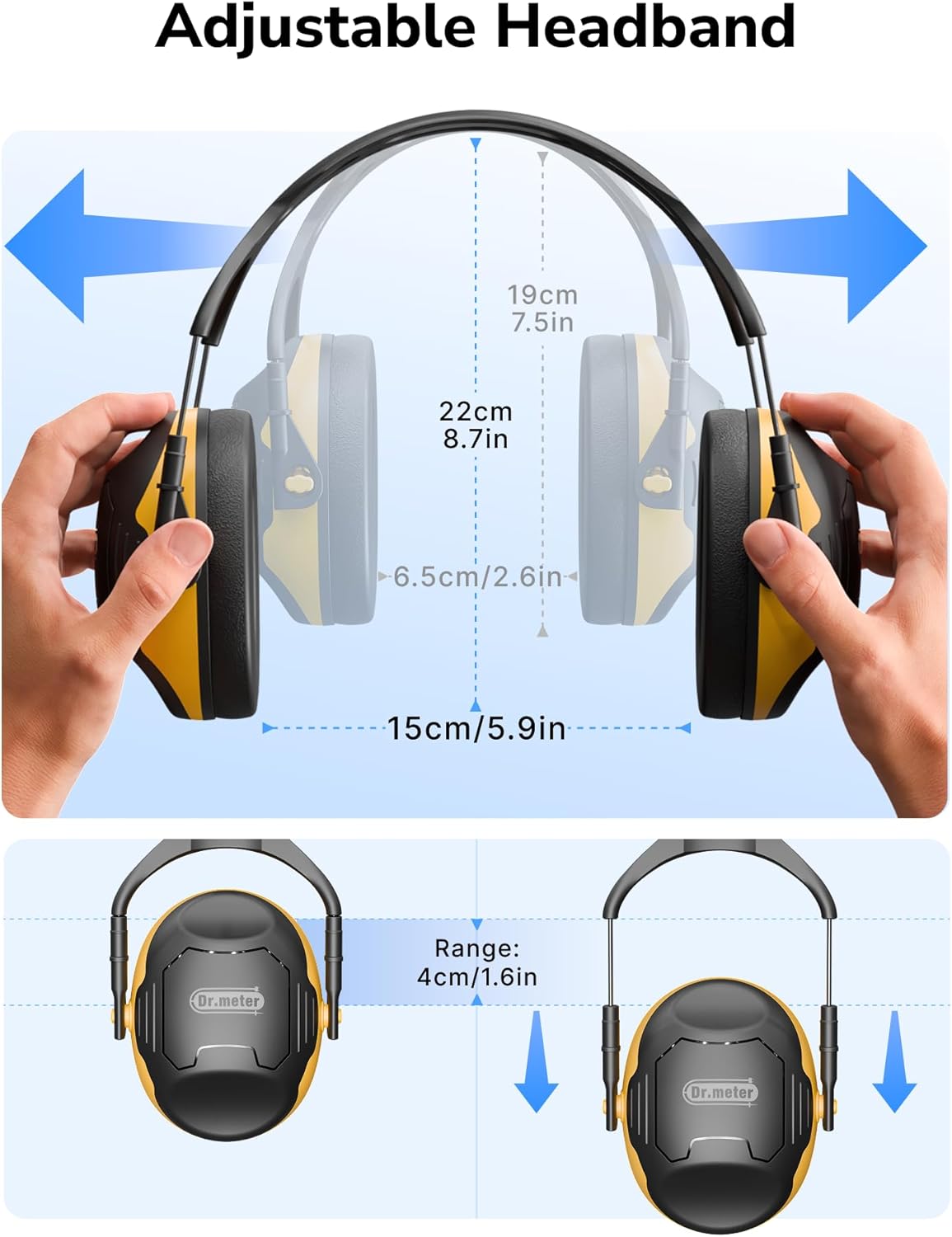 Dr.meter Ear Protection Ear Muffs, Noise Cancelling Headphones for Adults Kids 31dB Earmuffs for Noise Reduction, Hearing Protection for Shooting Gun Range, Mowing, Monster Jam, Sensory, Fireworks