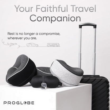 Proglobe Travel Neck Pillow for Airplanes, Long Haul Flight Kit, Grey