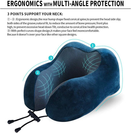 TALLGO Travel Pillow, Best Memory Foam Neck Pillow Head Support Soft Pillow for Sleeping Rest, Airplane Car & Home Use (Black)