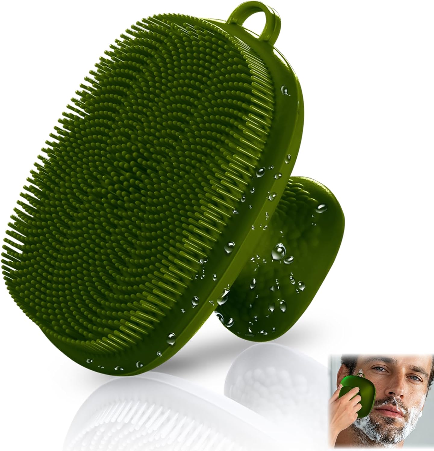 Back Scrubber for Shower & Face Scrubber, 2Pcs Silicone Exfoliating Brush Set with 17In Long Handle, Soft Body & Facial Cleansing Scrubber for Men Women