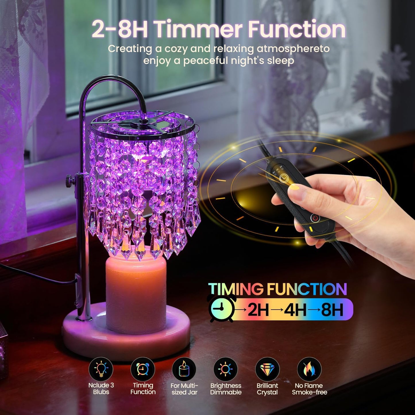Candle Warmer Lamp with Timer Dimmer and 3 Bulbs, Lamp Candle Warmer with Marble Base,Wax Melt Warmer for Jar Candles, Birthday Gifts for Women Mom, House Warming Gifts New Home Decor (RGB-Black)