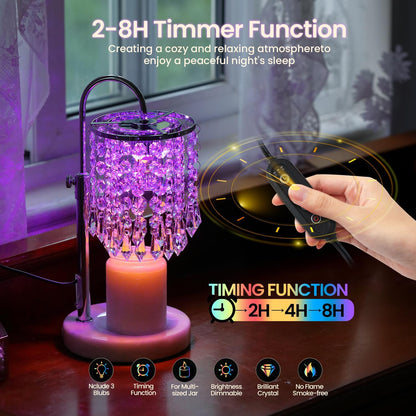 Candle Warmer Lamp with Timer Dimmer and 3 Bulbs, Lamp Candle Warmer with Marble Base,Wax Melt Warmer for Jar Candles, Birthday Gifts for Women Mom, House Warming Gifts New Home Decor (RGB-Black)