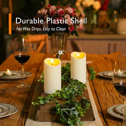 Homemory 6"x3" Outdoor Waterproof Flameless Candles, LED Candles, Battery Operated Candles with Remote and Timers, Electric Fake Plastic Pillar Candles, Ivory White, Set of 2
