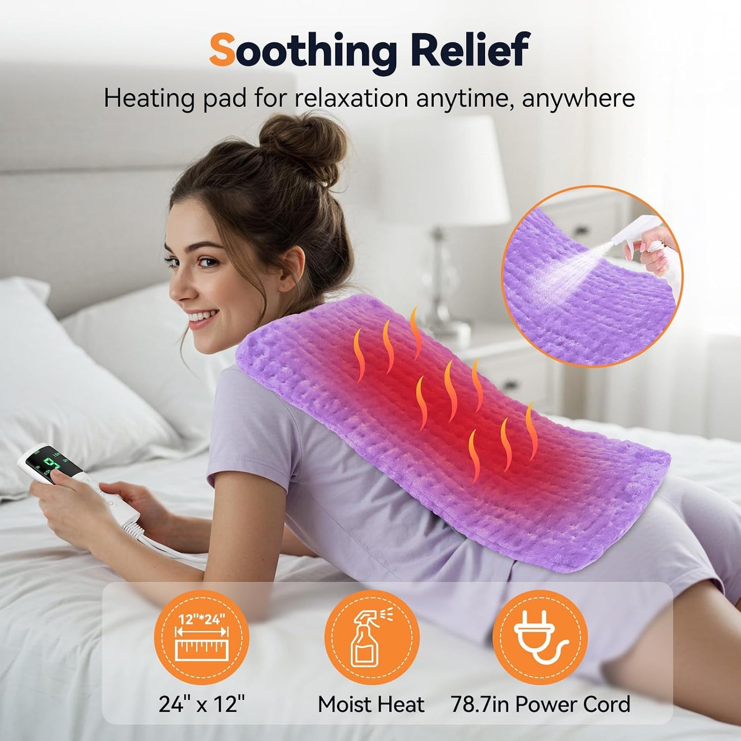 Heating Pad for Back Pain, Electric Heat Pad with 9 Heat Levels & 4 Auto-Off Timers, Portable Heating Pad for Period Cramps, Shoulder, Neck, Machine Washable, Gifts for Women and Men, Grey, 24''×12''