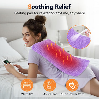 Heating Pad for Back Pain, Electric Heat Pad with 9 Heat Levels & 4 Auto-Off Timers, Portable Heating Pad for Period Cramps, Shoulder, Neck, Machine Washable, Gifts for Women and Men, Grey, 24''×12''