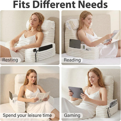 ENITYA 22" XL Back Pillow for Bed Sitting Up, Reading Pillow with Armrests & Big Pockets, Soft Back Support Chair, Ideal for Watching TV, Gaming, Nursing, Resting, Post Surgery, Dark Grey