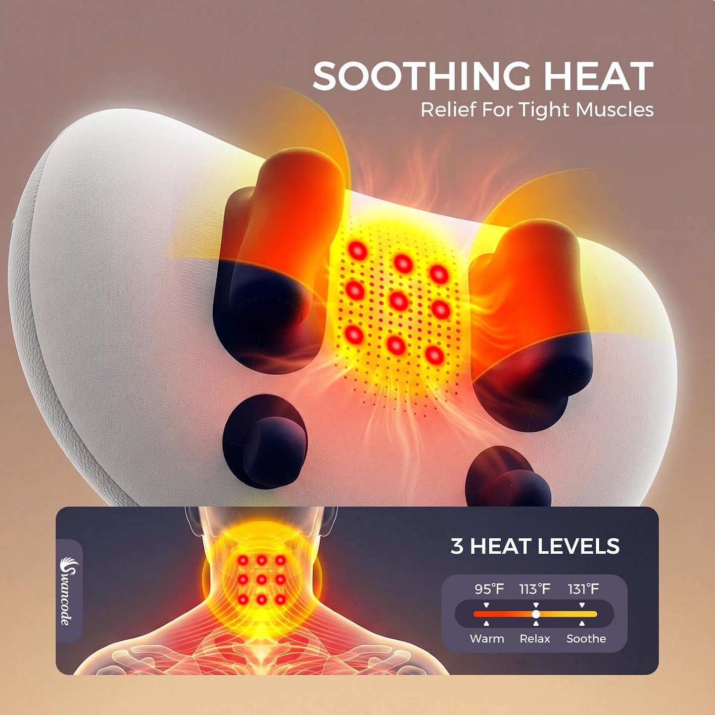 Upgraded Deep Tissue Neck Massager Pillow with Heat, Shiatsu Kneading Neck & Shoulder Massager for Pain Relief, Cordless Portable Massage Pillow for Home Office & Car, Grey & Blue
