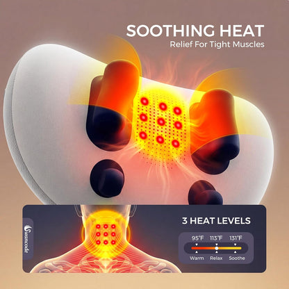 Upgraded Deep Tissue Neck Massager Pillow with Heat, Shiatsu Kneading Neck & Shoulder Massager for Pain Relief, Cordless Portable Massage Pillow for Home Office & Car, Grey & Blue