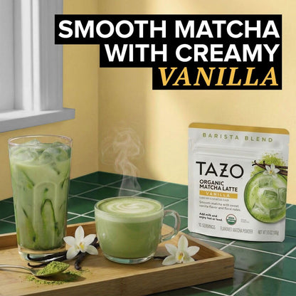 TAZO Organic Classic Matcha Latte Powder, Café Style Matcha Latte Mix, Easy Hot or Iced Matcha Latte, Sweetened with Organic Sugar and Matcha Powder, 10 Servings, 3.5 oz Pouch