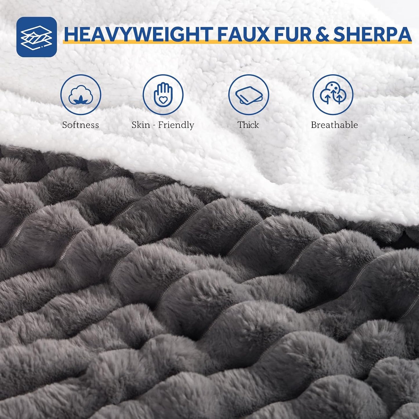 Sealy Electric Blanket Throw Size 50"*60",Super Cozy Faux Fur to Sherpa Reversible Heated Blanket Throw with 6 Heating Levels & 2-10 Hours Auto Off Overheating Protection Machine Washable,Blue White