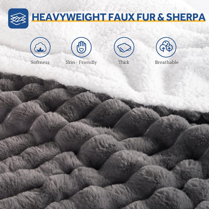 Sealy Electric Blanket Throw Size 50"*60",Super Cozy Faux Fur to Sherpa Reversible Heated Blanket Throw with 6 Heating Levels & 2-10 Hours Auto Off Overheating Protection Machine Washable,Blue White