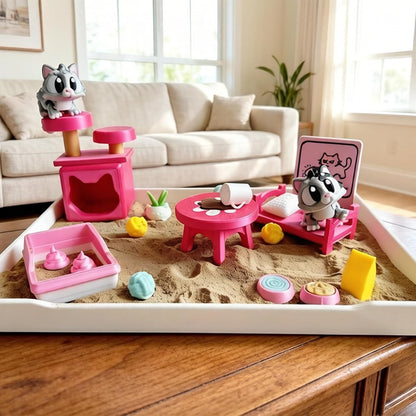 Mini Zen Garden for Desk, Cat Sand Tray Decor Gift Set