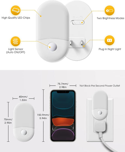 L LOHAS LED Amber Night Light, Night Lights Plug into Wall[2 Pack], 0.6W 2000K LED Night Light, Dusk to Dawn Sensor, 30/60LM Adjustable Brightness, Automatic Low Blue Nightlight for Kids, Bathroom