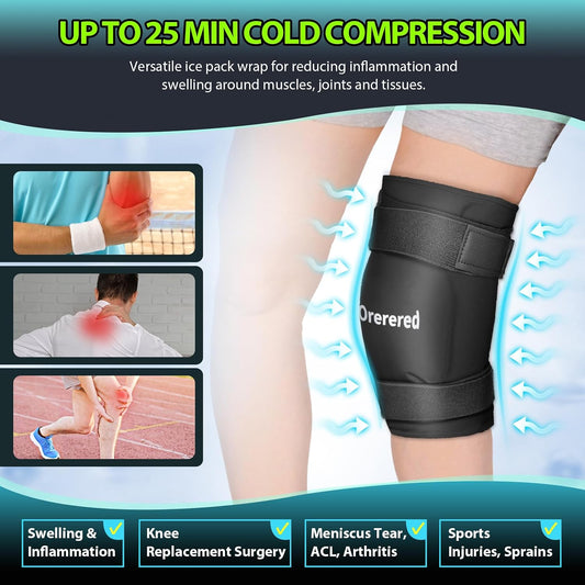 Ice Packs for Injuries Reusable Knee Gel Ice Pack Wrap for Swelling Black