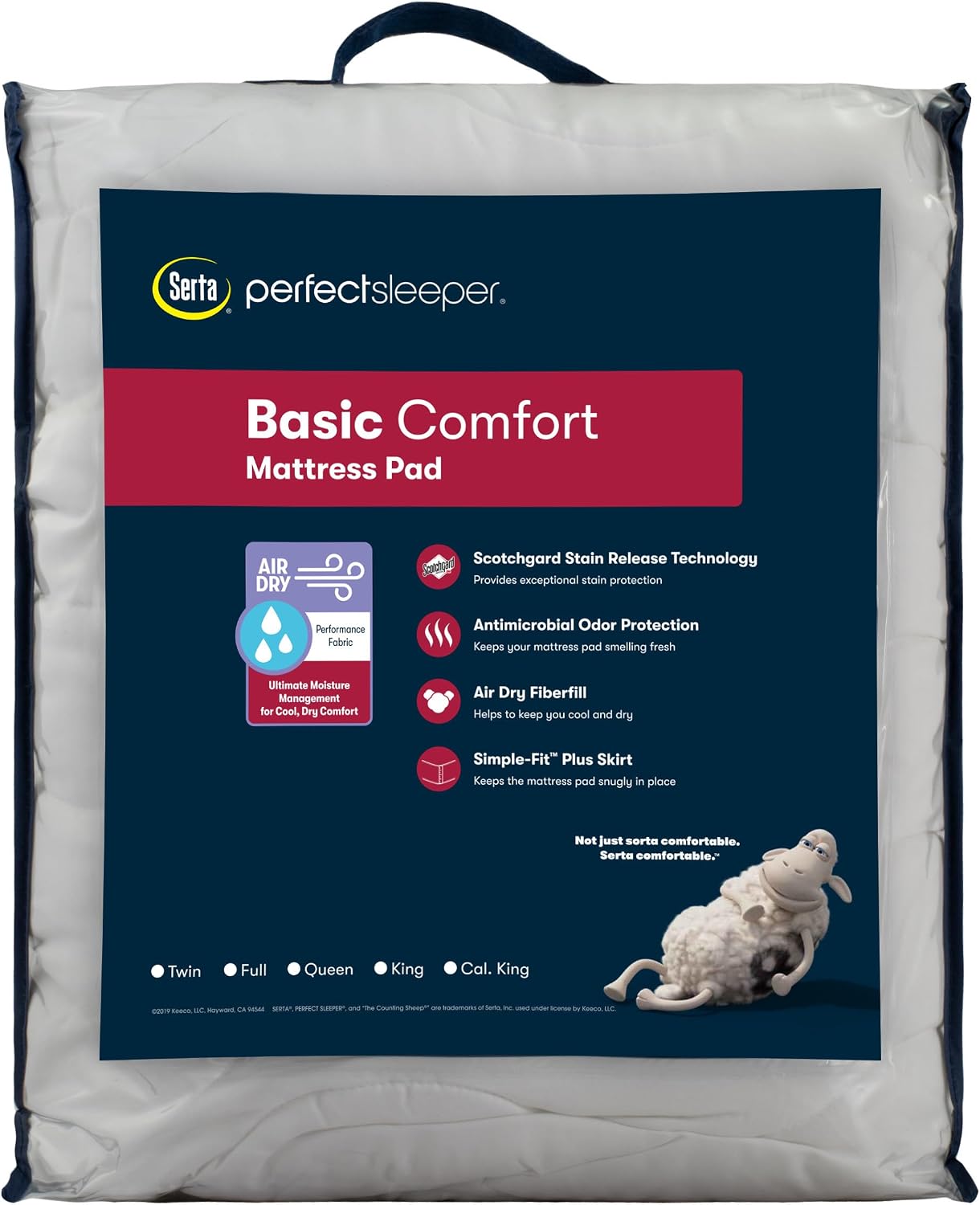 Serta Air Dry Extra Comfort Plus 100% Cotton Fabric Quilted Mattress Pad, Cooling and Breathable Mattress Cover, Moisture Wicking Protection with 18" Deep Pocket, Queen, White