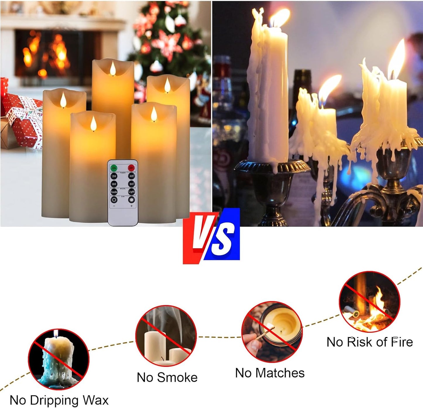 2PACK Outdoor Plastic flameless Candles with Remote Control and Timer, LED Flickering Battery Operated Electric Pillar Candles (D3 xH5.5) for Camping, Weddings, Home Decoration