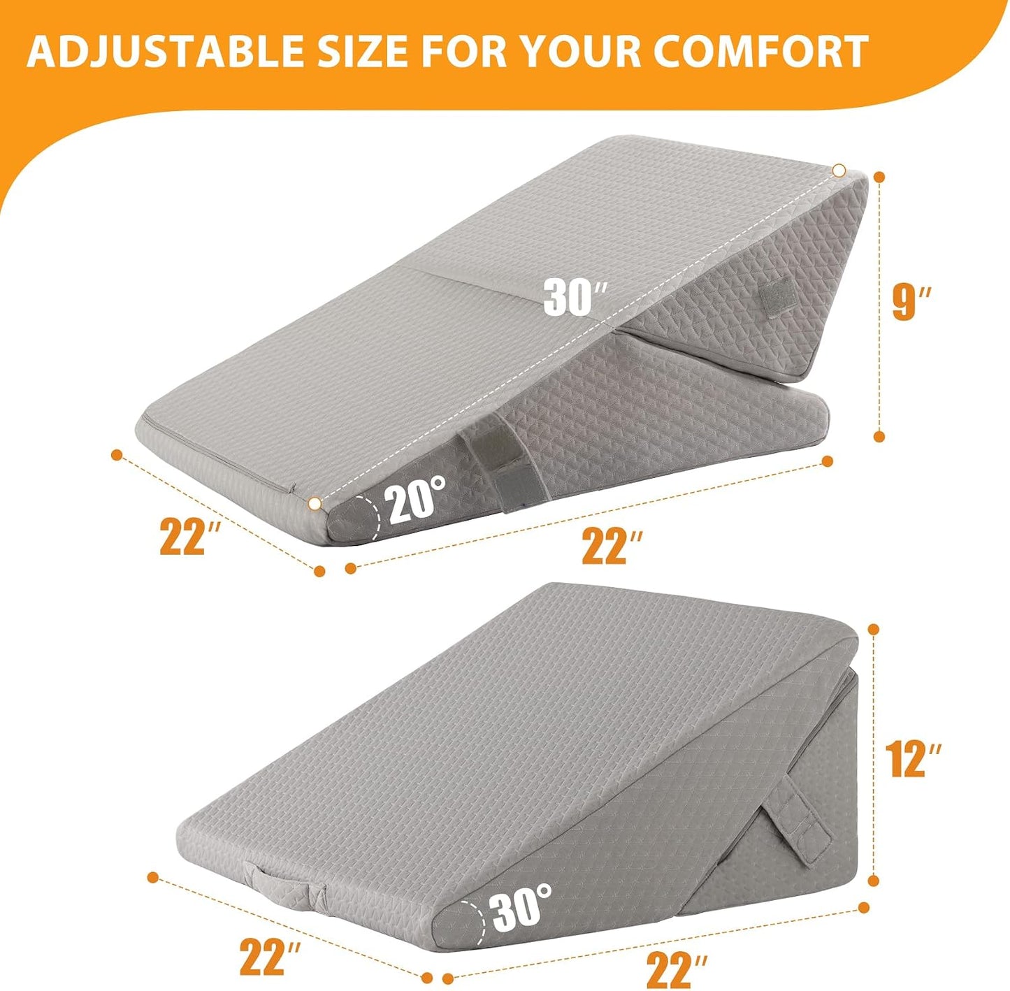 Ruqmuis 3PCS Wedge Pillow Set for After Surgery, Adjustable 9&12 Inch Bed Wedge Pillow for Sleeping, Incline Pillow Wedge for Headboard, Post Surgery, Acid Reflux, Neck&Back Support, White/Grey