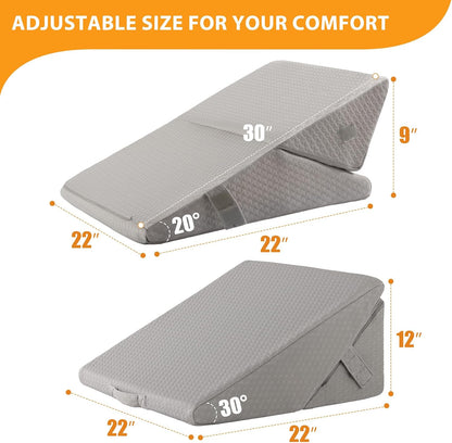 Ruqmuis Wedge Pillow Set for After Surgery, 3PCS Adjustable 9&12 Inch Bed Wedge Pillow for Sleeping, Incline Pillow Wedge for Headboard, Post Surgery, Acid Reflux, Neck&Back Support, White/Grey