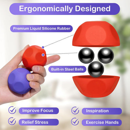 Sensory Stress Balls - Fidget Toy for Adults & Teen, Silicone Polyhedron Hand Therapy Ball with Beads Inside Relief Stress Squeeze Toy for Autism & ADHD, Office Desk Toy