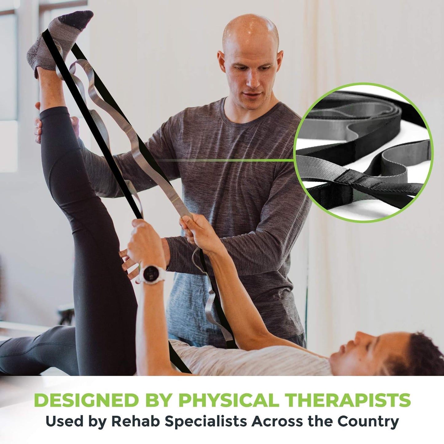 Gradient Fitness Stretching Strap for Physical Therapy, 12 Multi-Loop Stretch Strap 1" W x 8' L, Neoprene Handles, Physical Therapy Equipment, Yoga Straps for Stretching, Leg Stretcher.