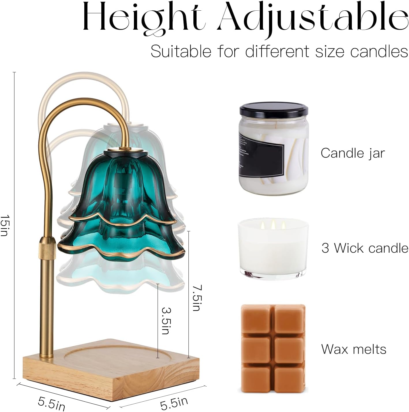 Candeldo Candle Warmer Lamp with Timer: Flower Gold Candle Lamps Height Adjustable Wax Melt House Warming Gifts New Home Decor Mothers Day Birthday Gift for Women Mom