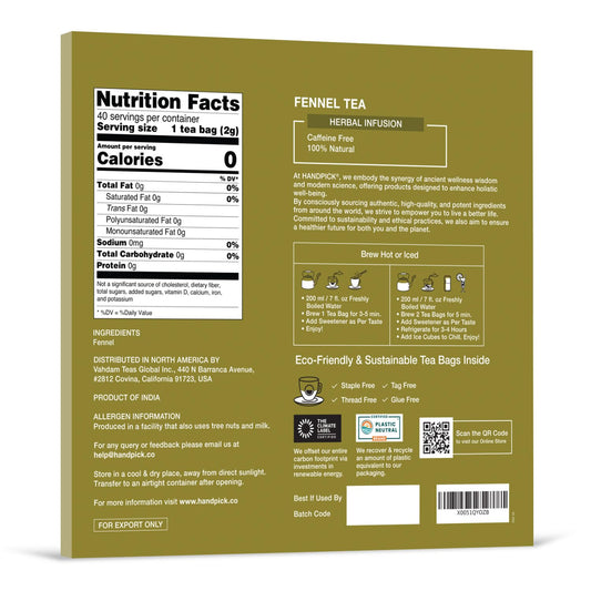 HANDPICK Fennel Tea (40 Teabags) Authentic Indian Origin Natural Grown