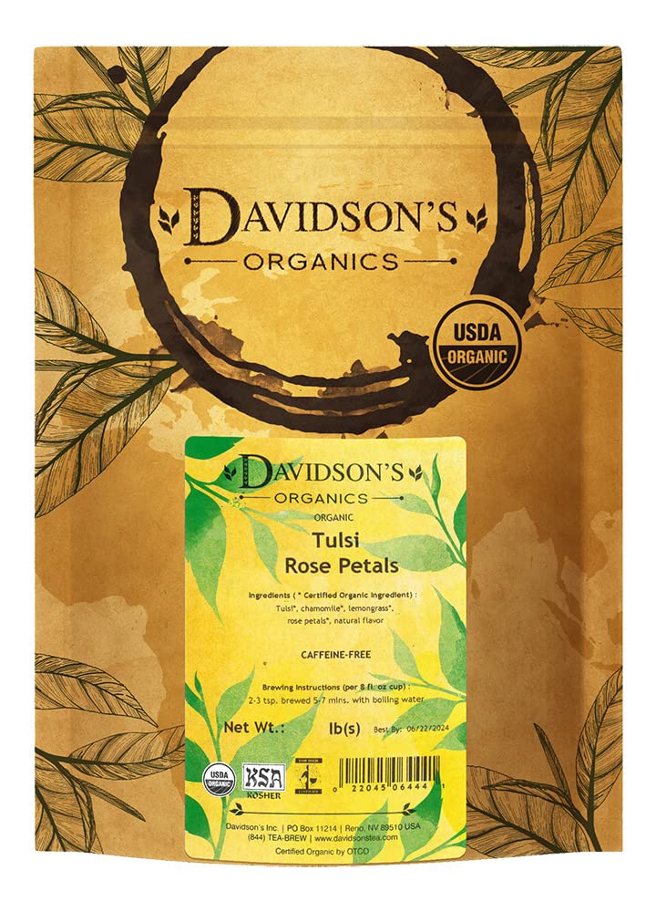 Davidson's Organics, Tulsi Rose Petals, Loose Leaf Tea, 16-Ounce Bag