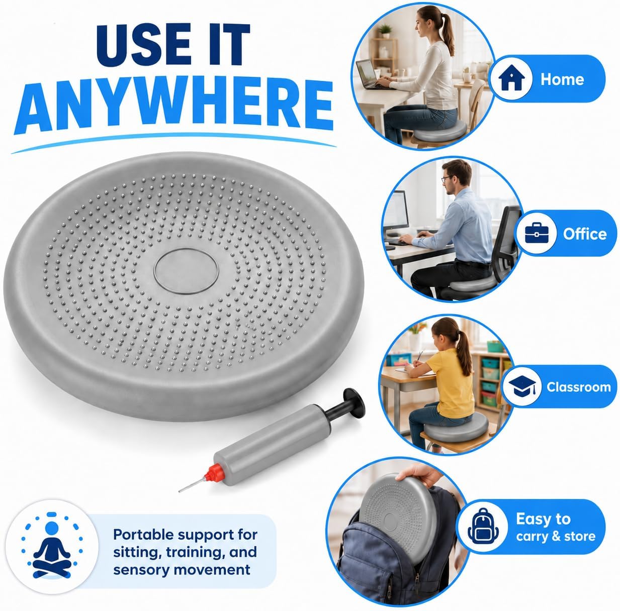 Hanstuten Wobble Seat Cushion & Core Balance Disc - Rubber Wiggle Seat for Active Sitting, Office Desk Chair, and Core Strength Training