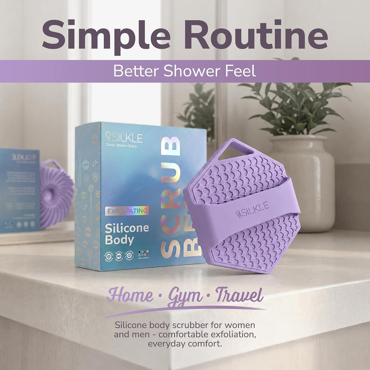 SILKLE Silicone Body Scrubber Exfoliator, Shower Scrubber & Silicone Loofah