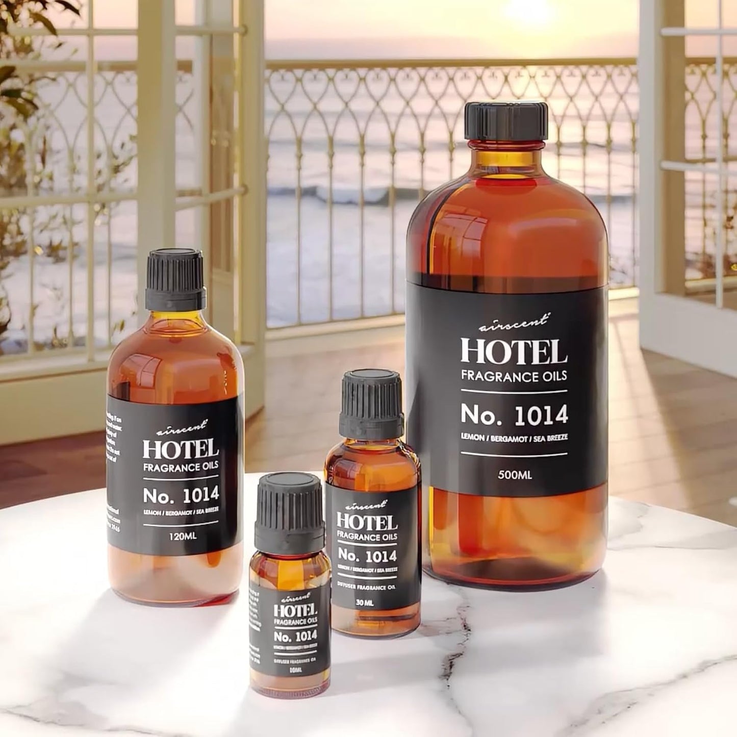 AirScent Hotel Diffuser Oil No. 1014 - Iconic 5-Star Hotel Blend - 120 mL | Lemon Bergamot Sea Breeze - Coastal Blend - Fragrance Oil for Ultrasonic and Waterless Diffusers and Crafting