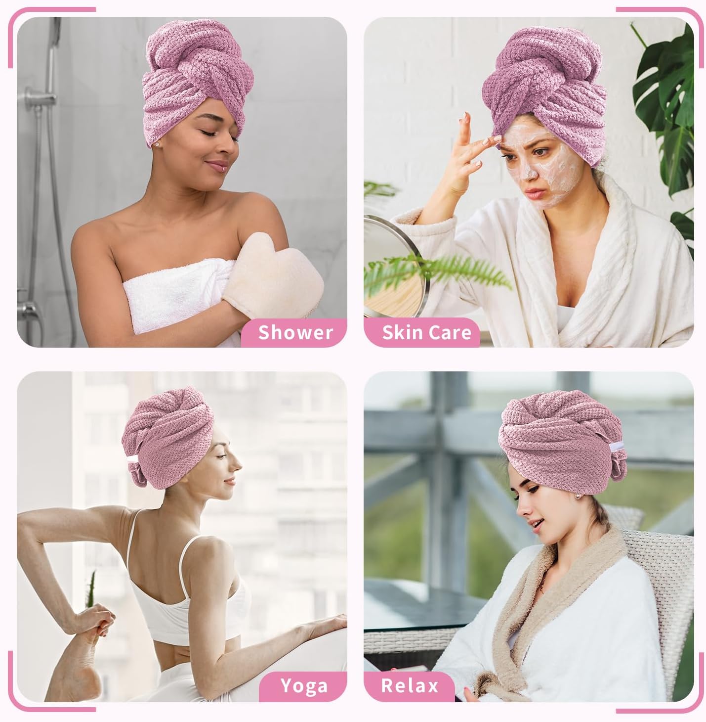 my novel things 2 Pack Extra Large Microfiber Hair Towel Wrap for Women, 37.4" x 26.4" Super Absorbent & Quick Dry with Elastic Strap for Curly Hair (Blue)