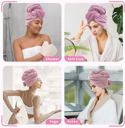 my novel things 2 Pack Extra Large Microfiber Hair Towel Wrap for Women, 37.4" x 26.4" Super Absorbent & Quick Dry with Elastic Strap for Curly Hair (Blue)