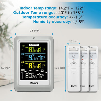 Indoor Outdoor Thermometer Wireless, 4.5 Inch Display Digital Hygrometer Thermometer Temperature Humidity Monitor with 330ft Range Sensor and Adjustable Backlight