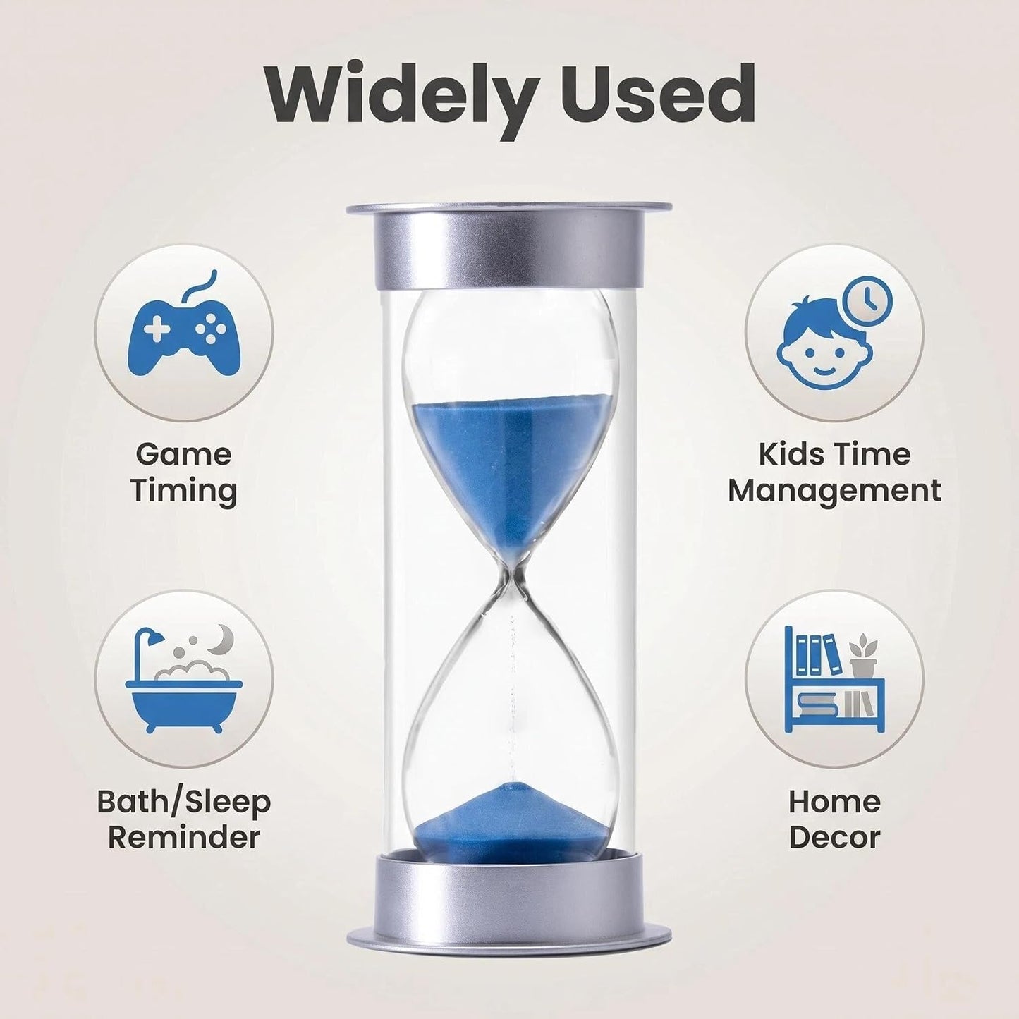 60 Minutes Hourglass Sand Timer, Dual Protection Hour Glass with Sand, Sand Timer for Kids Safety, Sand Clock Watch, Creative Gift, Living Room Office Decorative (Blue)