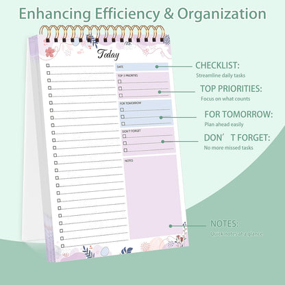 2 Packs To Do List Notepad, 104 Pages To Do List Notebook A5 Undated Daily Planner Notepad with Task Checklist Home Office School Supplies