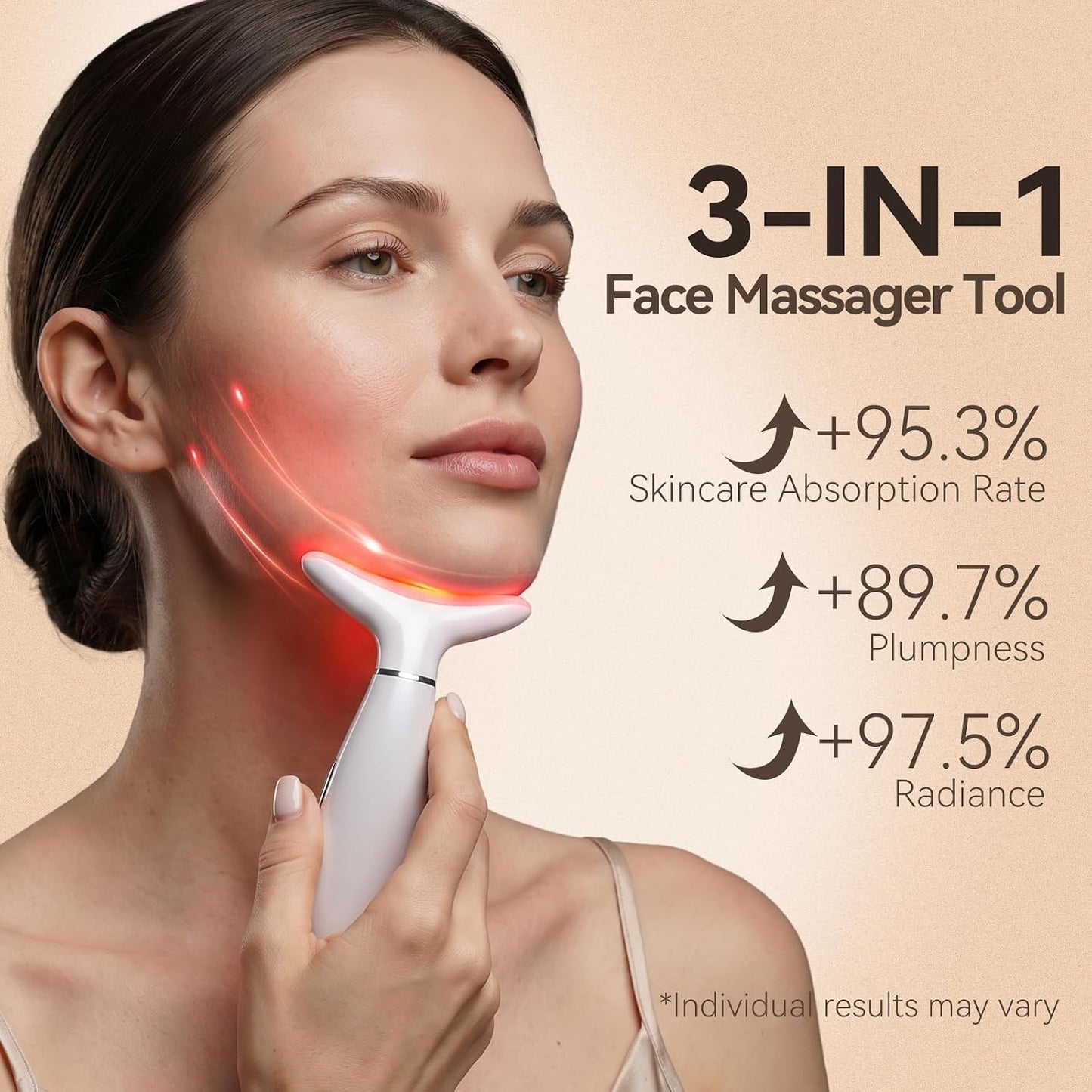 Neck Face Massager Tool, 3-in-1 Portable Facial Massager, Face Sculpting Tool at Home for Skin Care with Vibration (White)