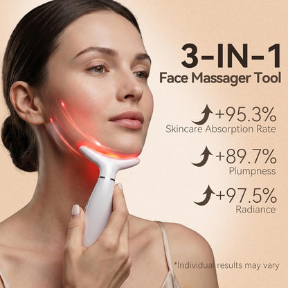 Neck Face Massager Tool, 3-in-1 Portable Facial Massager, Face Sculpting Tool at Home for Skin Care with Vibration (White)