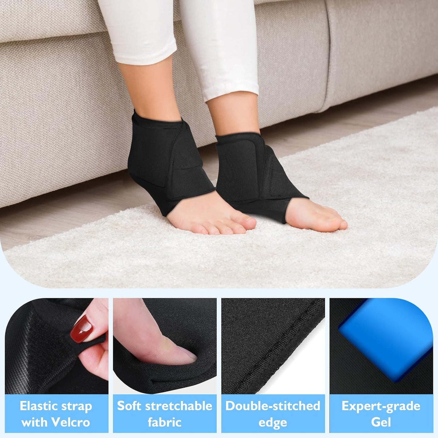 Helthrelife Heel Ice Pack for Pain Relief, Reusable Gel Ankle Ice Pack Wrap Hot&Cold Therapy for Heel Pain, Plantar Fasciitis, Achilles Tendinitis, Dry Cracked Heels, Sprain, Sports Injuries