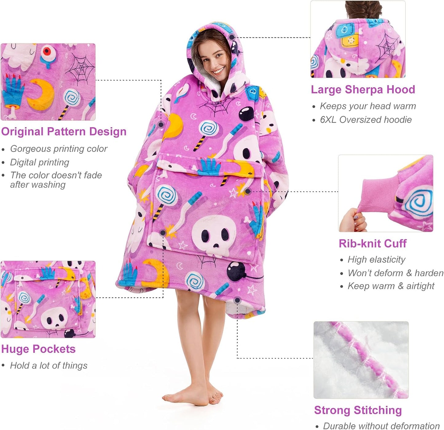 Narecte Cozy Oversized Blanket Hoodie Wearable Blanket Adults Soft Hooded Blanket Hoodie Birthday Gifts for Women Christmas - Colors B