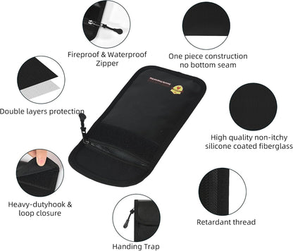3 Pcs Fireproof Waterproof Document Bag(2000℉), Fire and Water Resistant Safe Zipper Storage Organizer Pouch for A4 A5 Documents Holder, Cash, Passport, Tablet, Laptop, File, Jewelry,(Black)