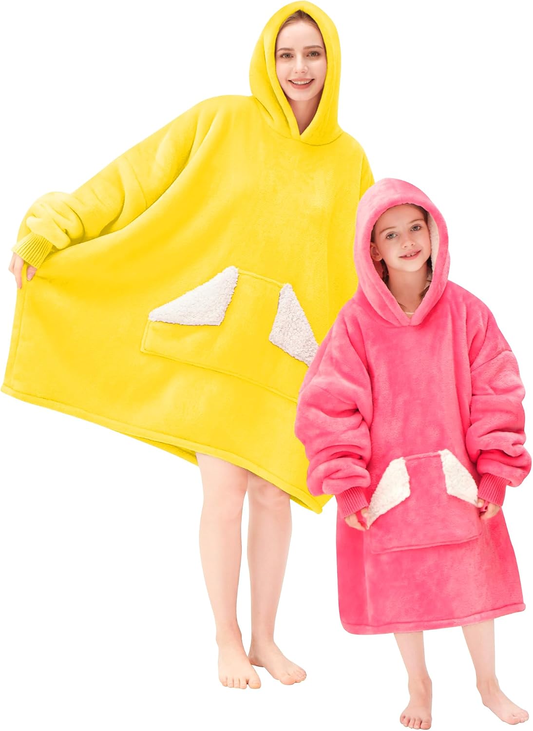 Touchat Wearable Blanket Hoodie, Oversized Sherpa Blanket Sweatshirt with Hood Pocket and Sleeves, Super Soft Warm Plush Hooded Blanket for Adult Women Men, One Size Fits All (Pink)