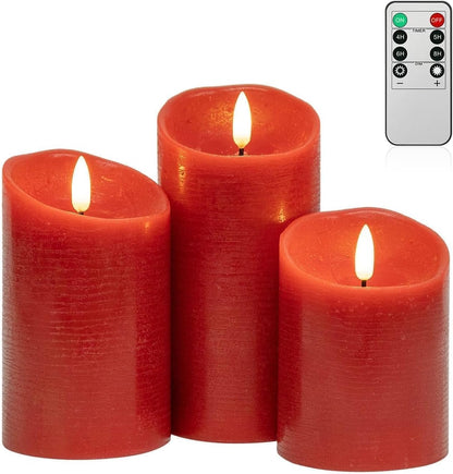 ANGELLOONG Flickering Flameless Candles, Realistic Battery Operated Candles with Remote and Timer, Set of 3 LED Candles for Fall Room Home Wedding Decor Centerpieces Table Party Christmas Decorations