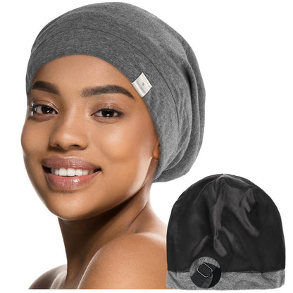 YANIBEST Hair Cover Bonnet Satin Sleep Cap - Adjustable Stay on Silk Lined Slouchy Beanie for Night Sleeping Surgical Hats Pure Black