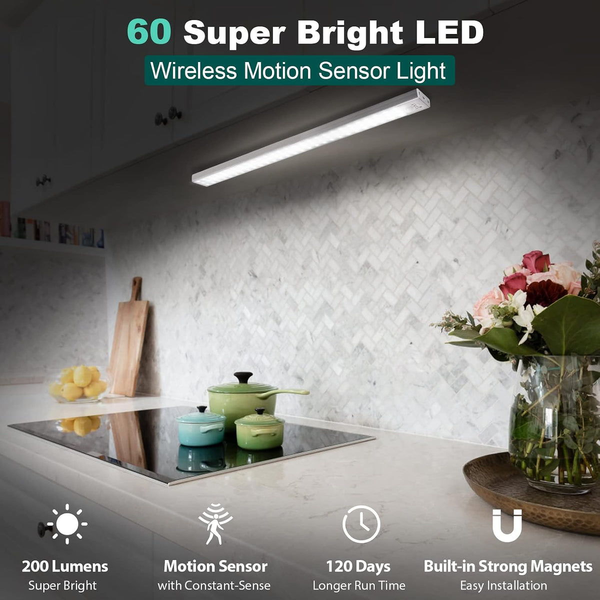BLS 84 LED Closet Lights Battery Powered LED Lights, Super Bright Under Cabinet Lighting, Motion Sensor Light Indoor, Wireless Lights, 3200mah Rechargeable Battery Operated Lights, 180 Days Run Time
